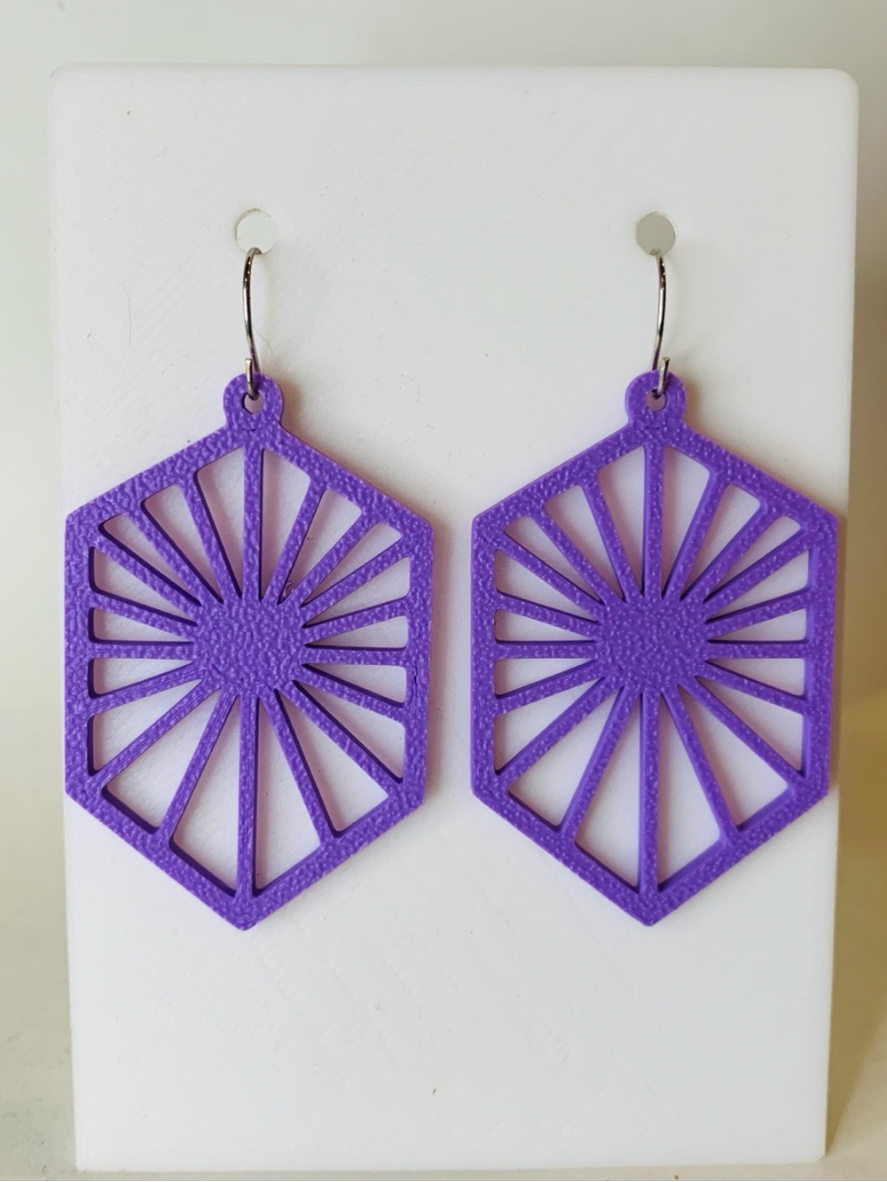 Purple Geometric Sunburst Hexagon Earrings